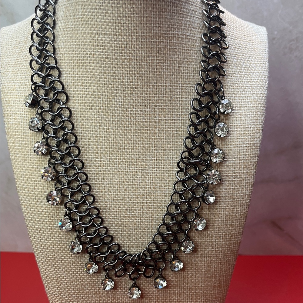 Gunmetal Chainmail and Rhinestone necklace - Picture 3 of 6